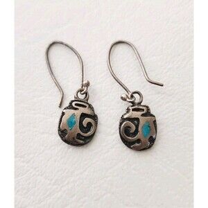 Vintage Hopi Turquoise Inlay Sterling Silver Earrings